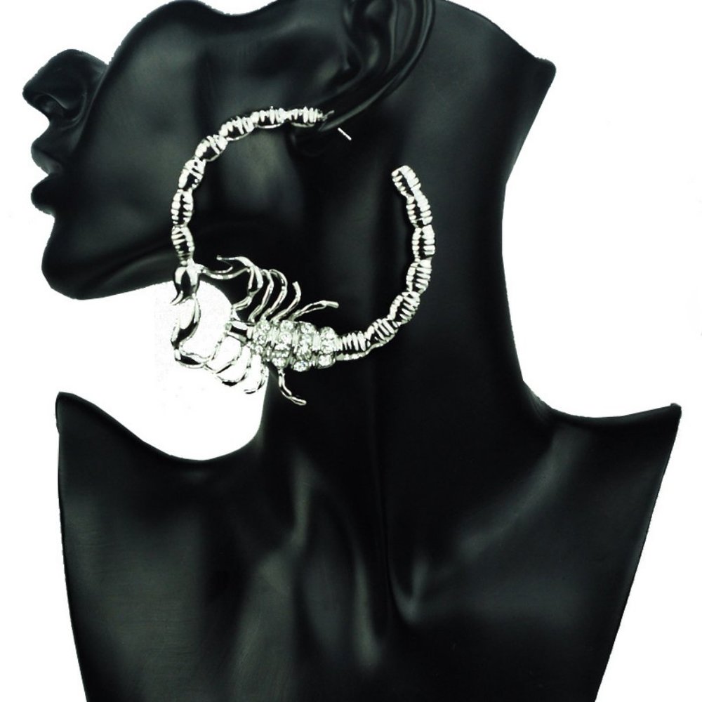 Huge Silver Scorpion Diamond Hoops